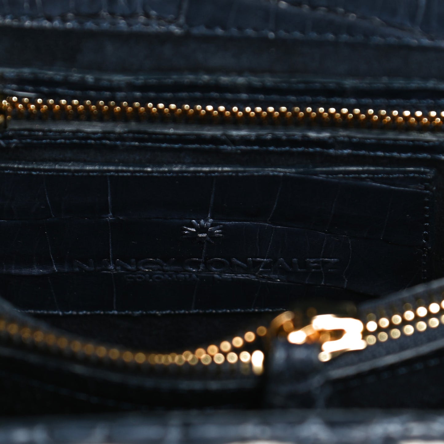 Crocodile Linen Mini Lily Top Handle Bag Blue
