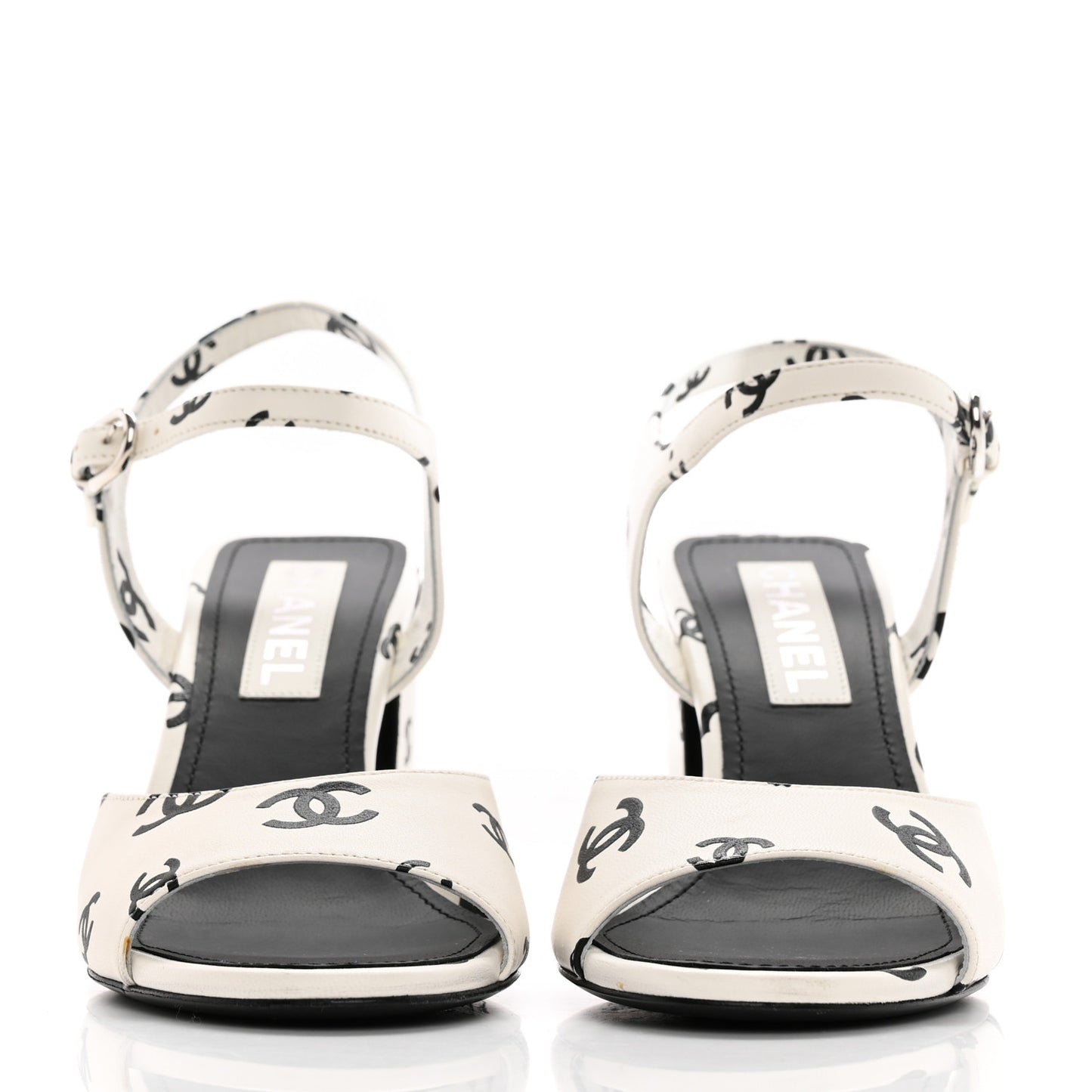 Printed Lambskin Coco Beach Sandals 39 White Black
