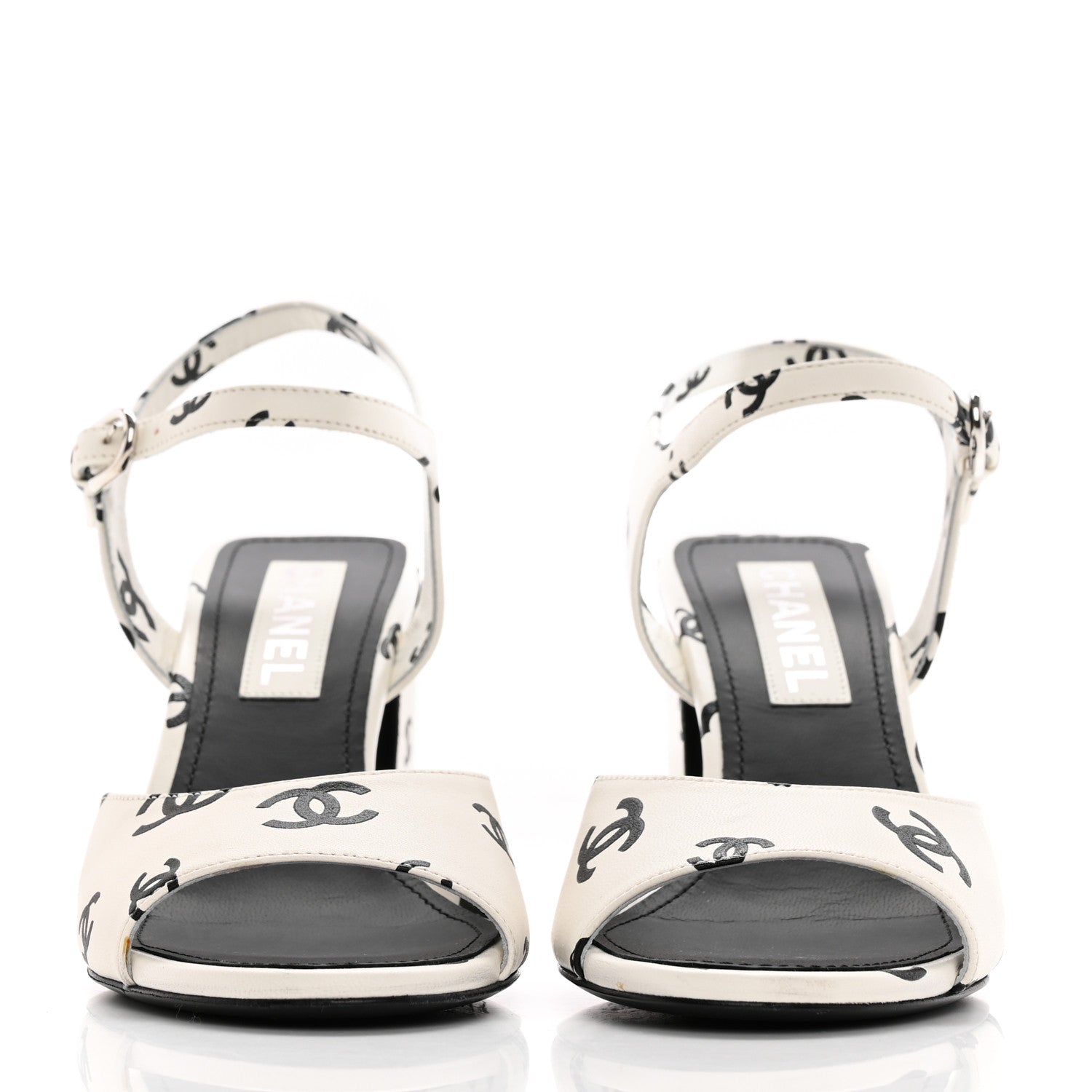 Chanel Printed Lambskin Coco Beach Sandals 39 White Black 2 of 19