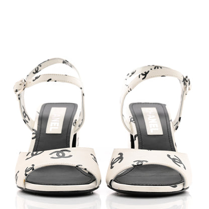 Chanel Printed Lambskin Coco Beach Sandals 39 White Black 2 of 19