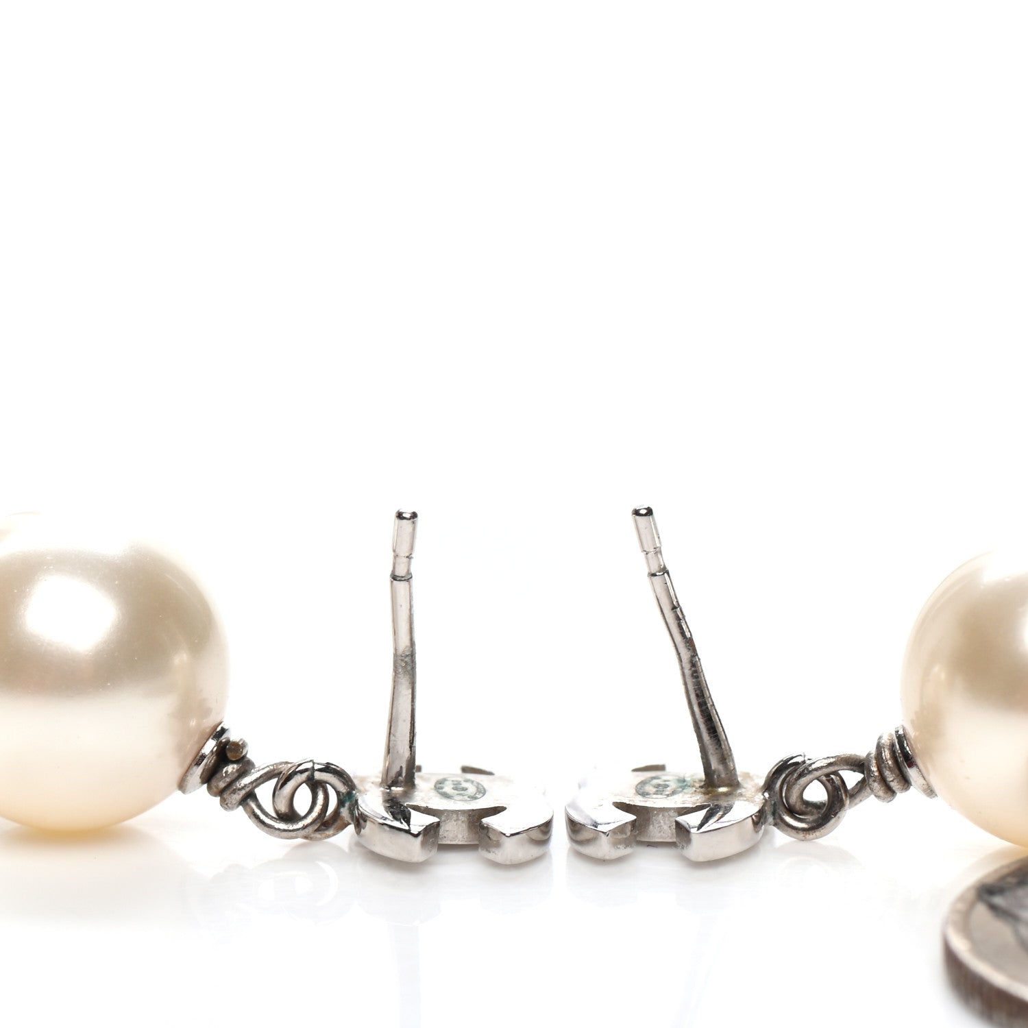 Chanel Crystal Pearl CC Drop Earrings Silver 3 of 4