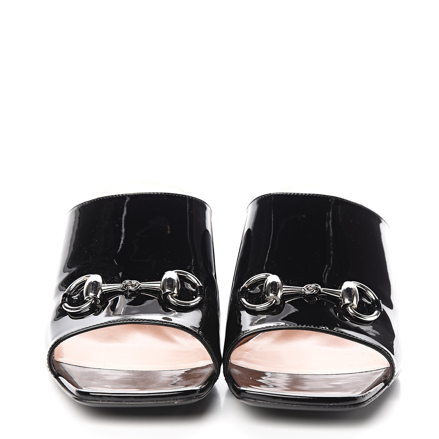 Patent Lexi Horsebit Mid-Heel Slide Sandals 40 Black