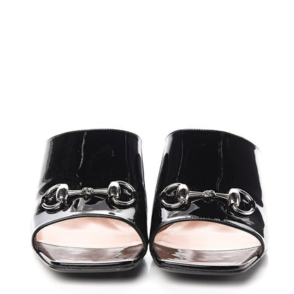 Gucci Patent Lexi Horsebit Mid-Heel Slide Sandals 40 Black 2 of 9