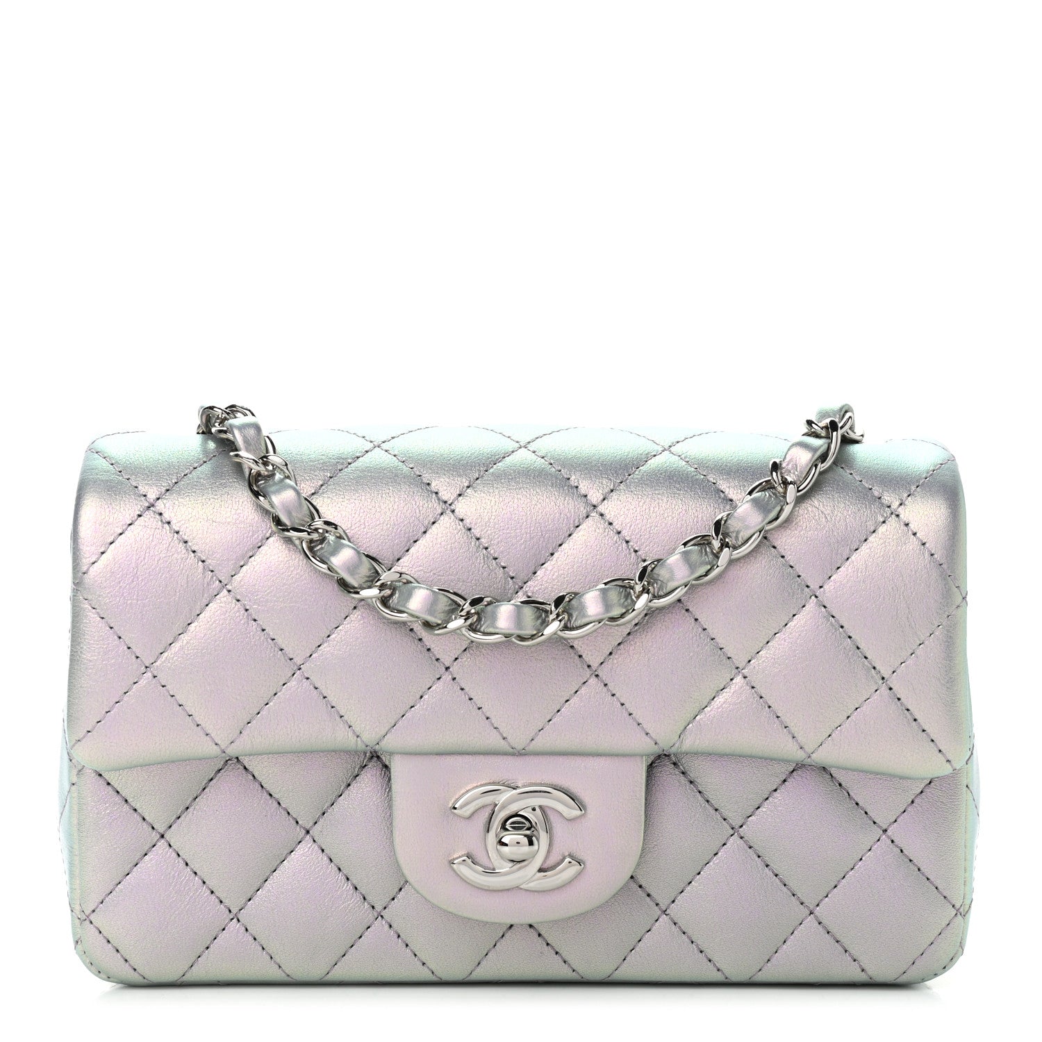Chanel Iridescent Calfskin Quilted Mini Rectangular Flap Light Purple 2 of 9