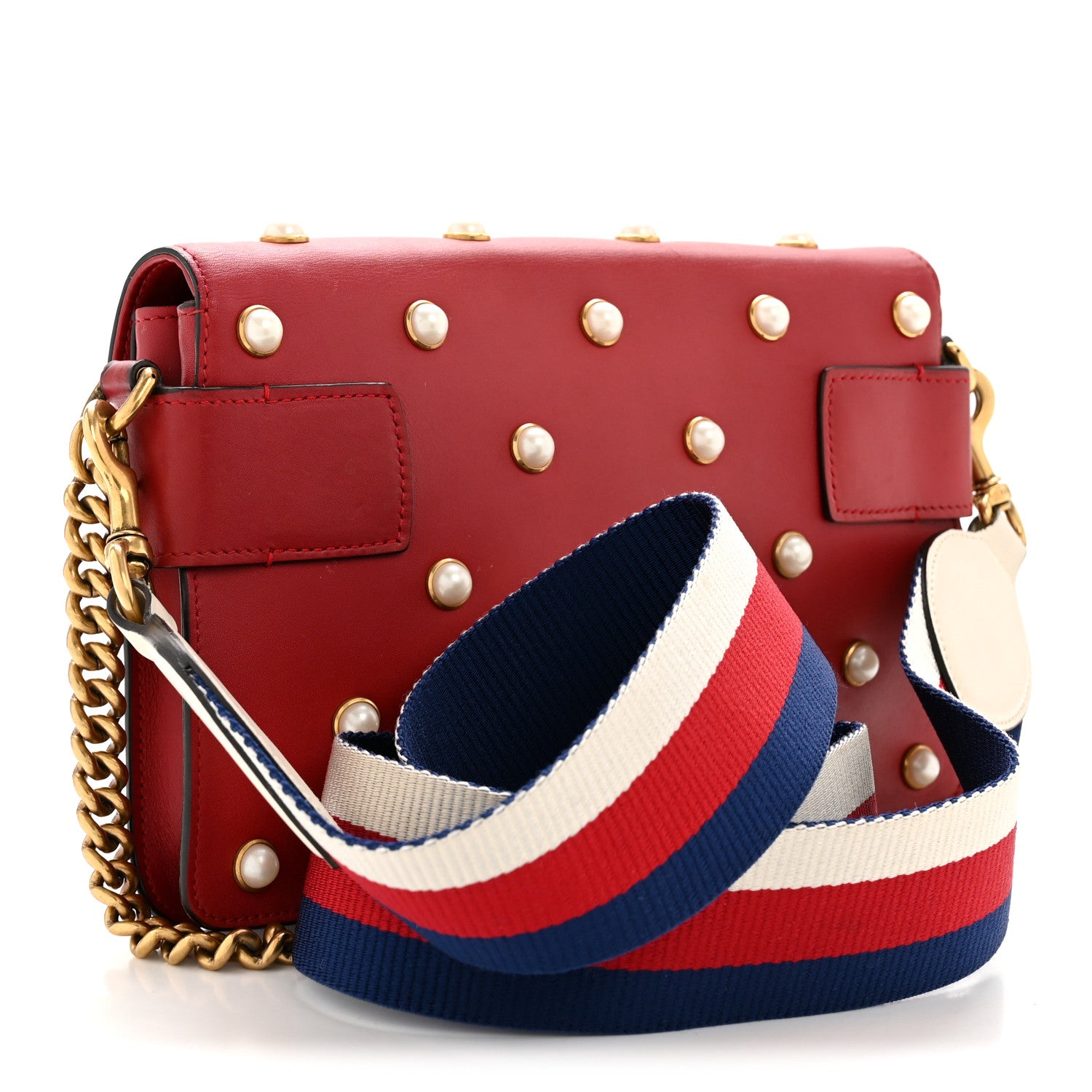 Gucci Nappa Pearl Studded Mini Queen Margaret Broadway Shoulder Bag Hibiscus Red 3 of 12