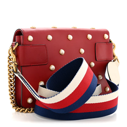 Gucci Nappa Pearl Studded Mini Queen Margaret Broadway Shoulder Bag Hibiscus Red 3 of 12
