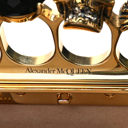 Alexander McQueen Calfskin Crocodile Embossed Knuckle Flat Clutch Black Gold 7 of 11
