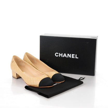 Chanel Lambskin Grosgrain Quilted CC Cap Toe Low Heel Pumps 41 Beige Black 9 of 9