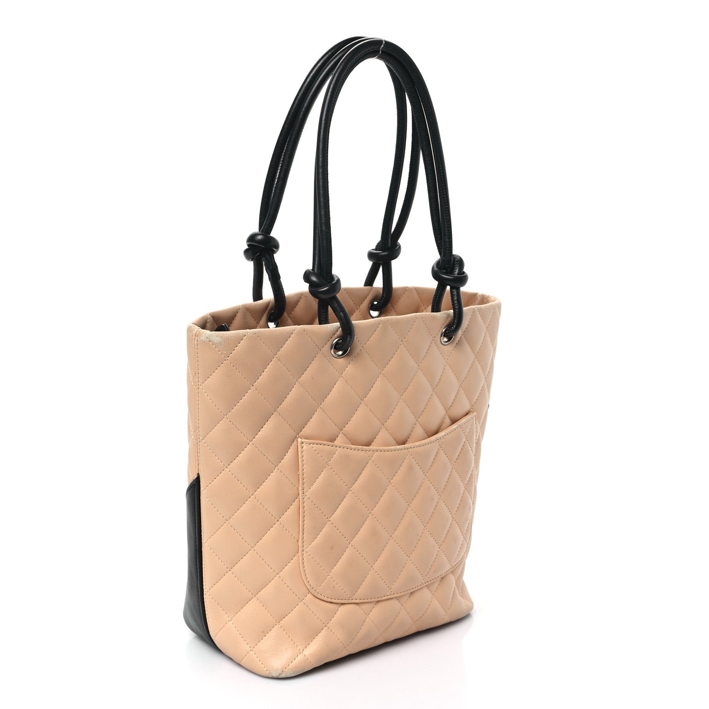 Calfskin Quilted Medium Cambon Tote Beige Black