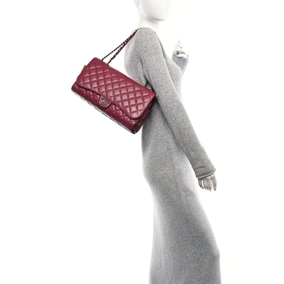 Chanel Lambskin Quilted Jumbo Grocery By Chanel Drawstring Shopping Bag Dark Pink 2 of 10