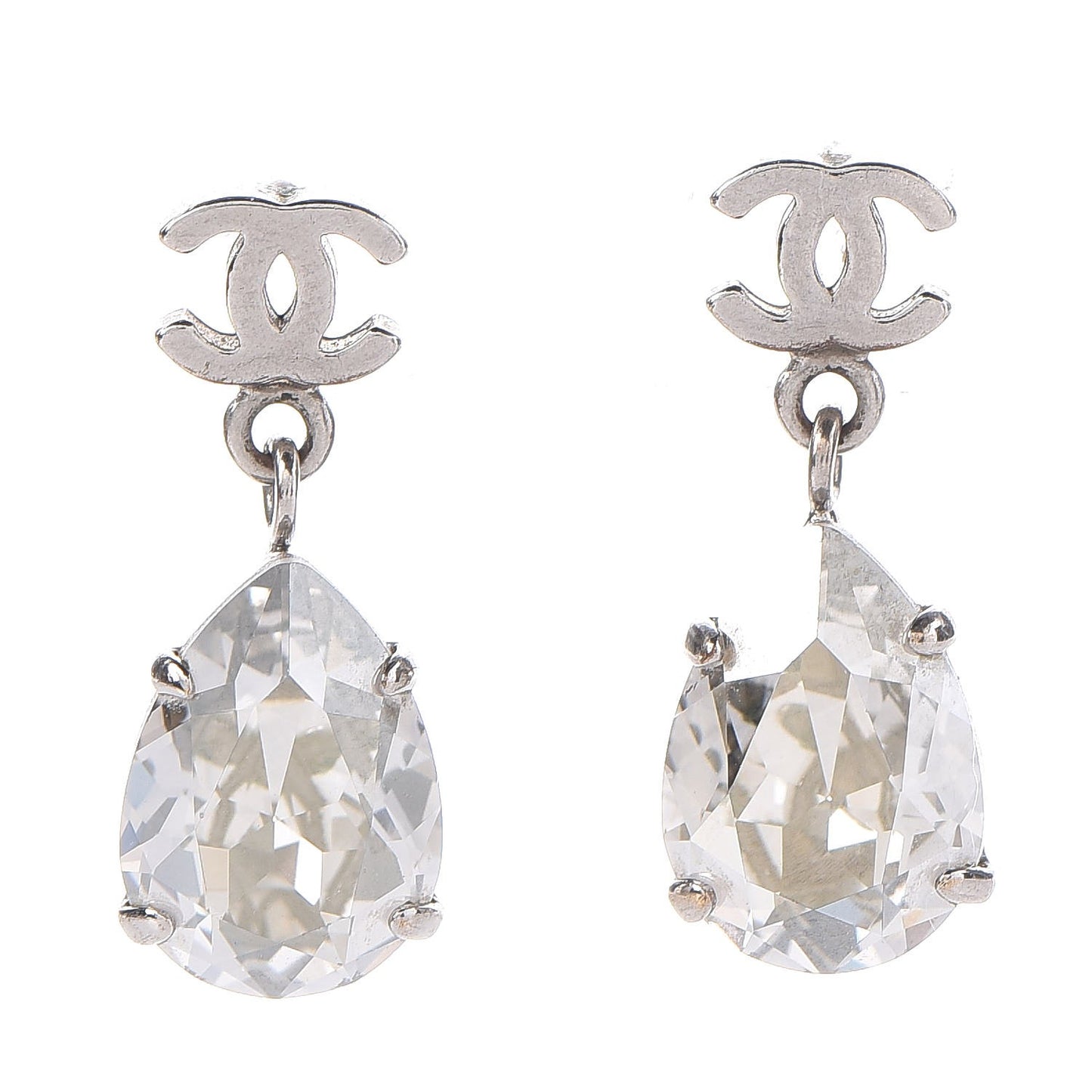 Crystal CC Drop Earrings Silver