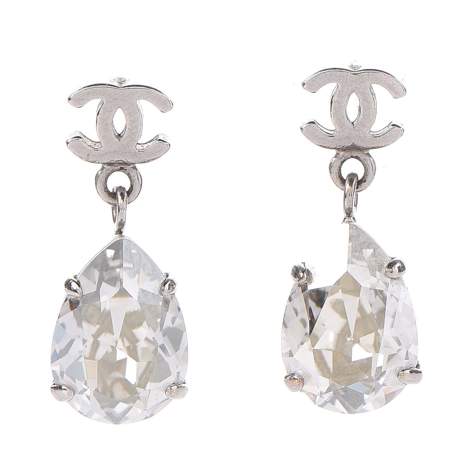 Chanel Crystal CC Drop Earrings Silver 1 of 5