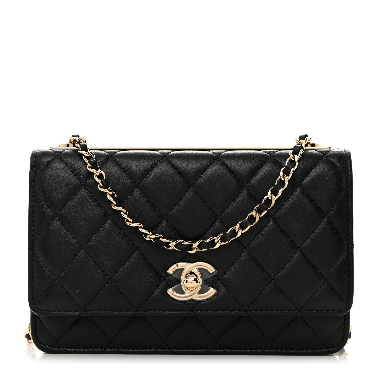 Lambskin Quilted Trendy CC Wallet On Chain WOC Black