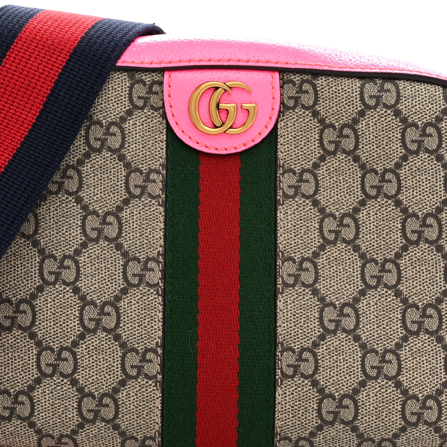 Gucci GG Supreme Monogram Textured Dollar Calfskin Web Ophidia Small Crossbody Bag Beige Ebony Fuchsia 8 of 10