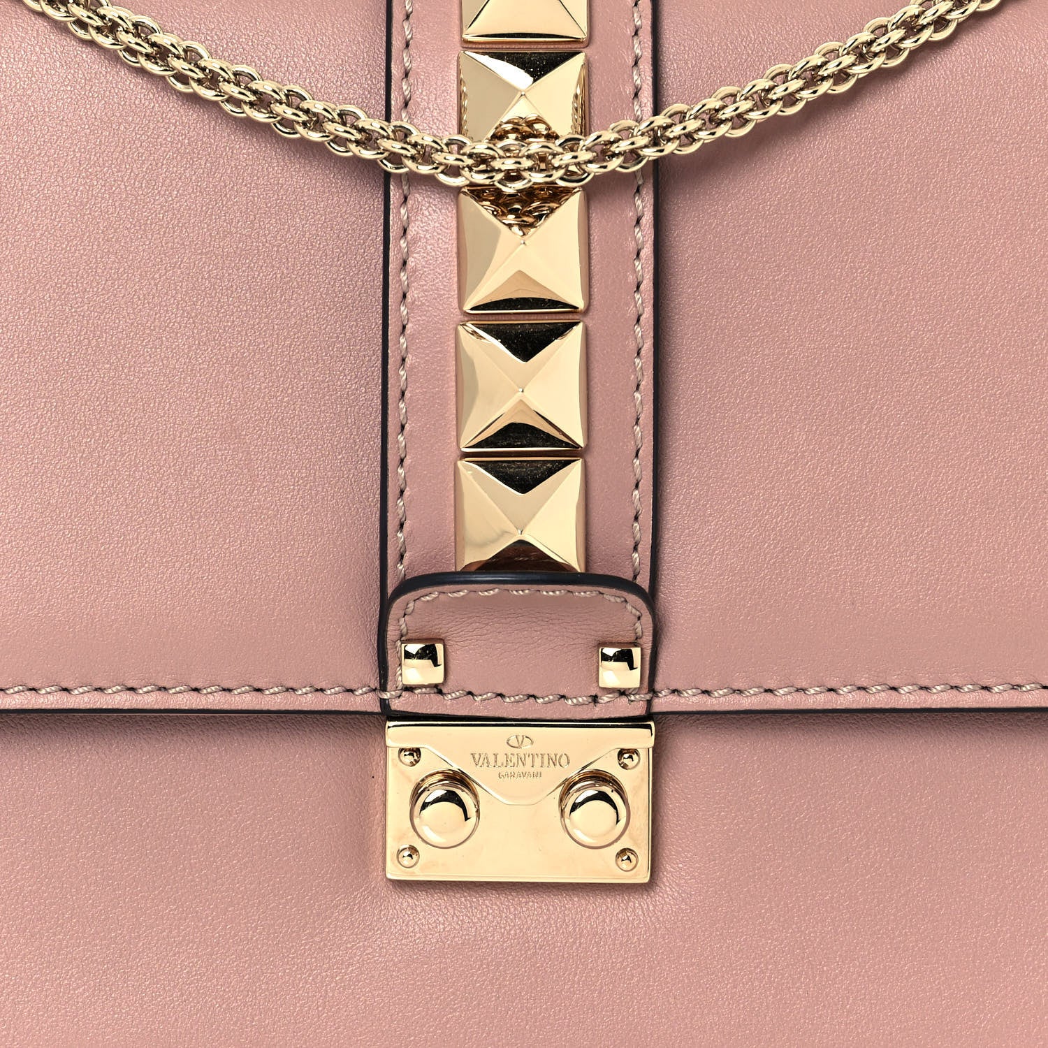 Valentino Garavani Vitello Medium Glam Lock Rockstud Flap Poudre 7 of 15