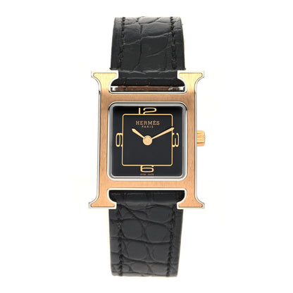 Hermes Stainless Steel Matte Alligator 21mm Heure H Hour Quartz Watch Noir 1 of 5