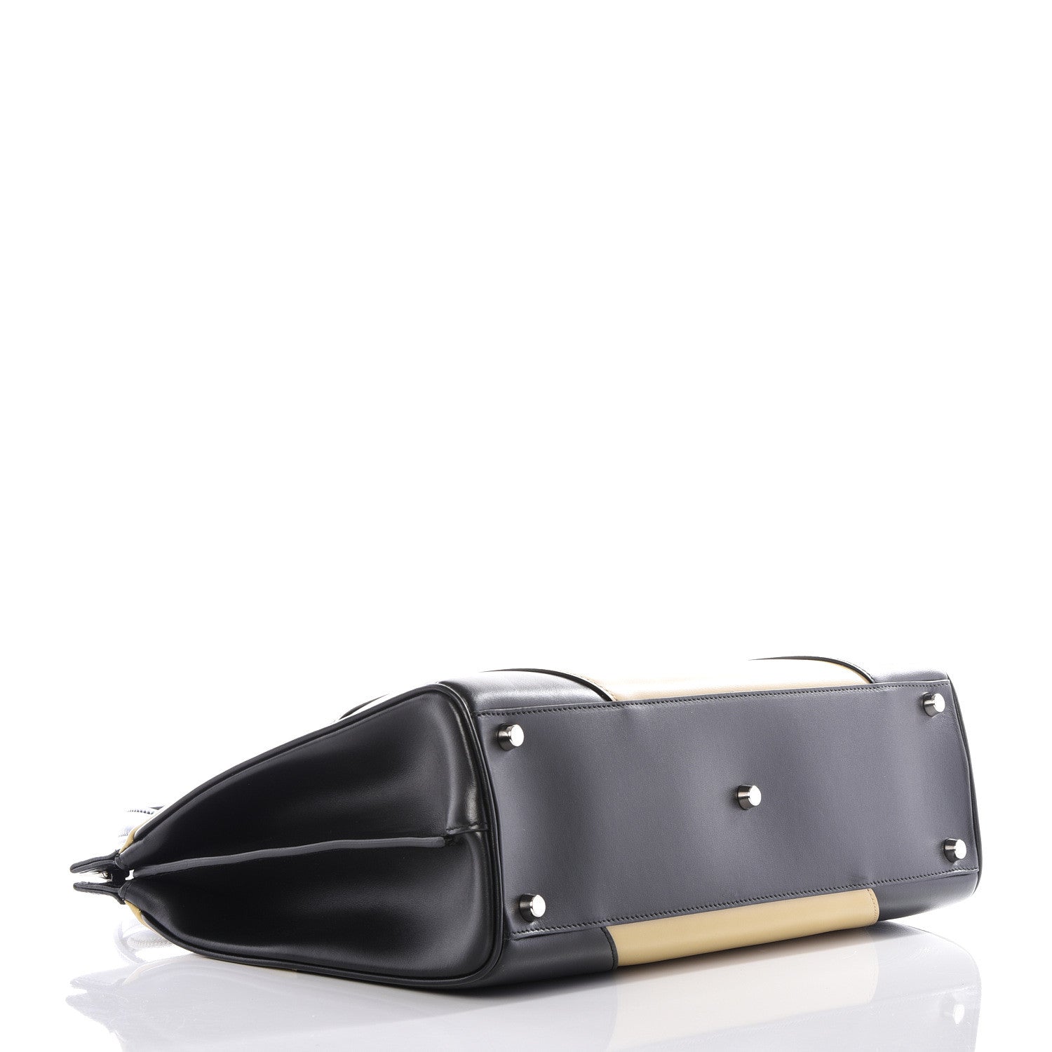 Gucci Smooth Calfskin Diagonal Striped Medium Zumi Top Handle Bag Black Beige 3 of 10