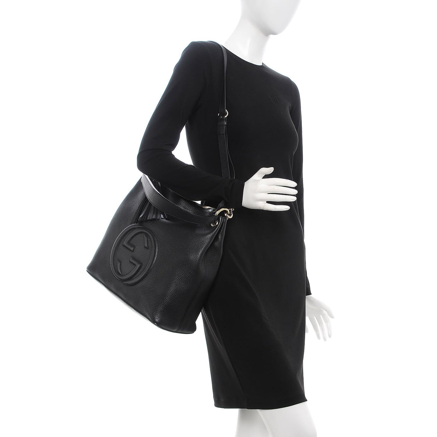 Pebbled Calfskin Large Soho Hobo Black