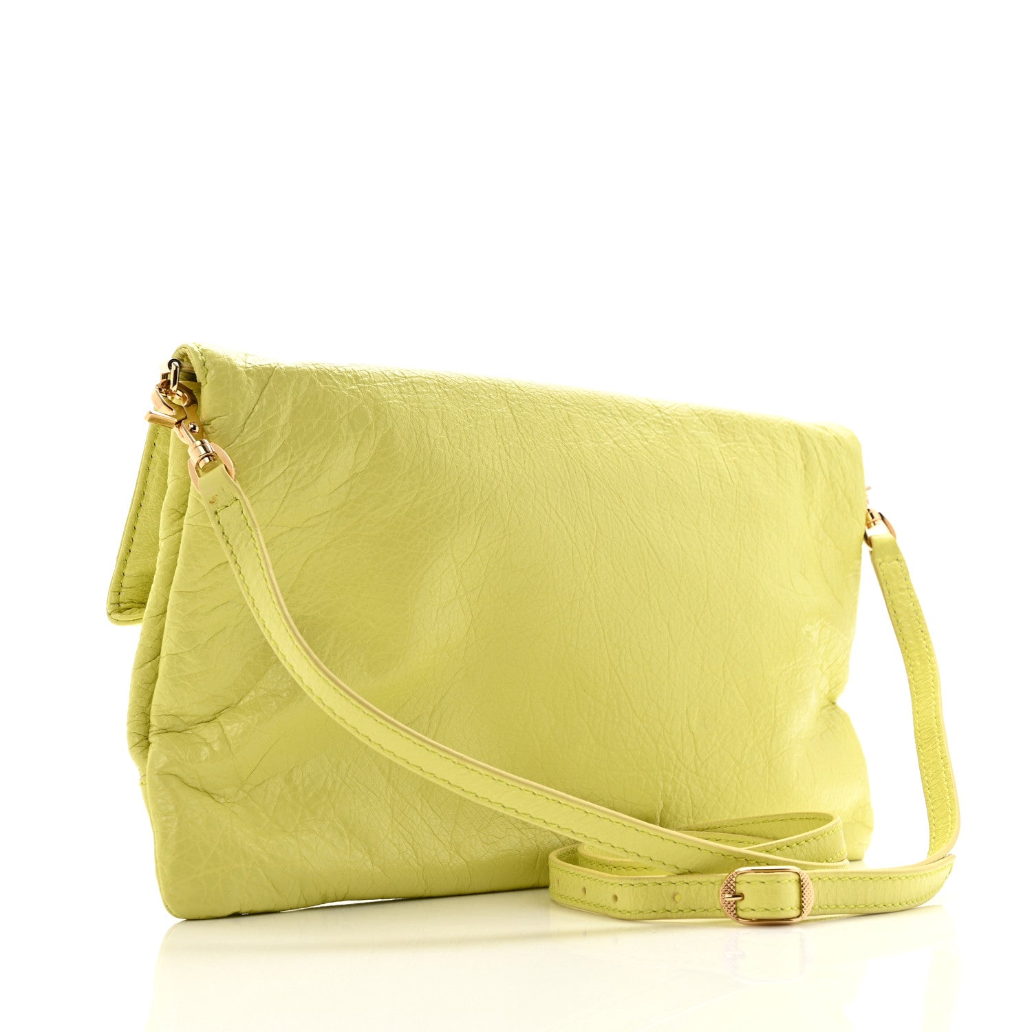 Balenciaga Agneau Giant 12 Gold Hardware Envelope Strap Clutch Jaune Citronnade 4 of 14