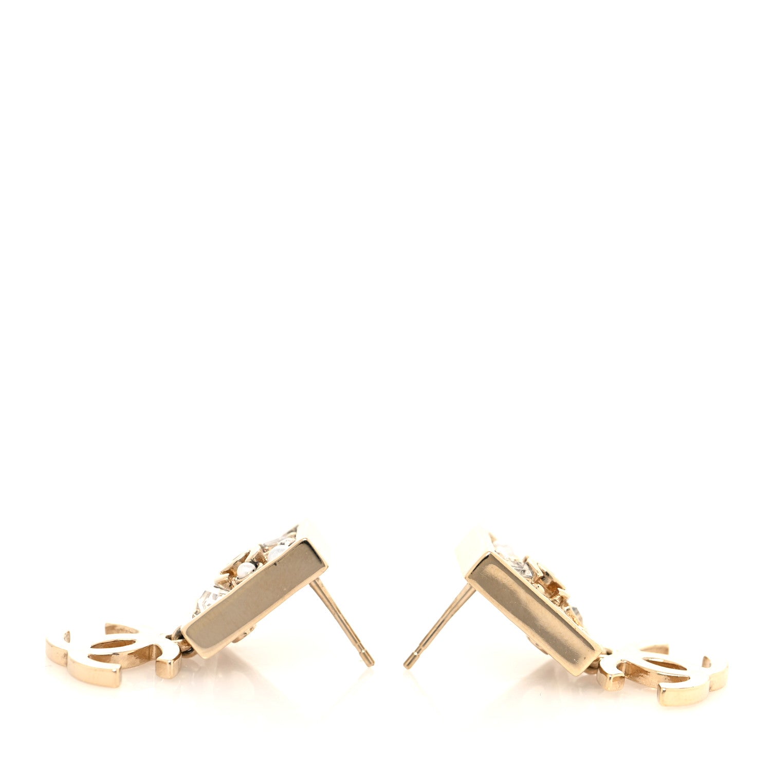 Chanel Baguette Crystal CC Drop Earrings Gold 3 of 5