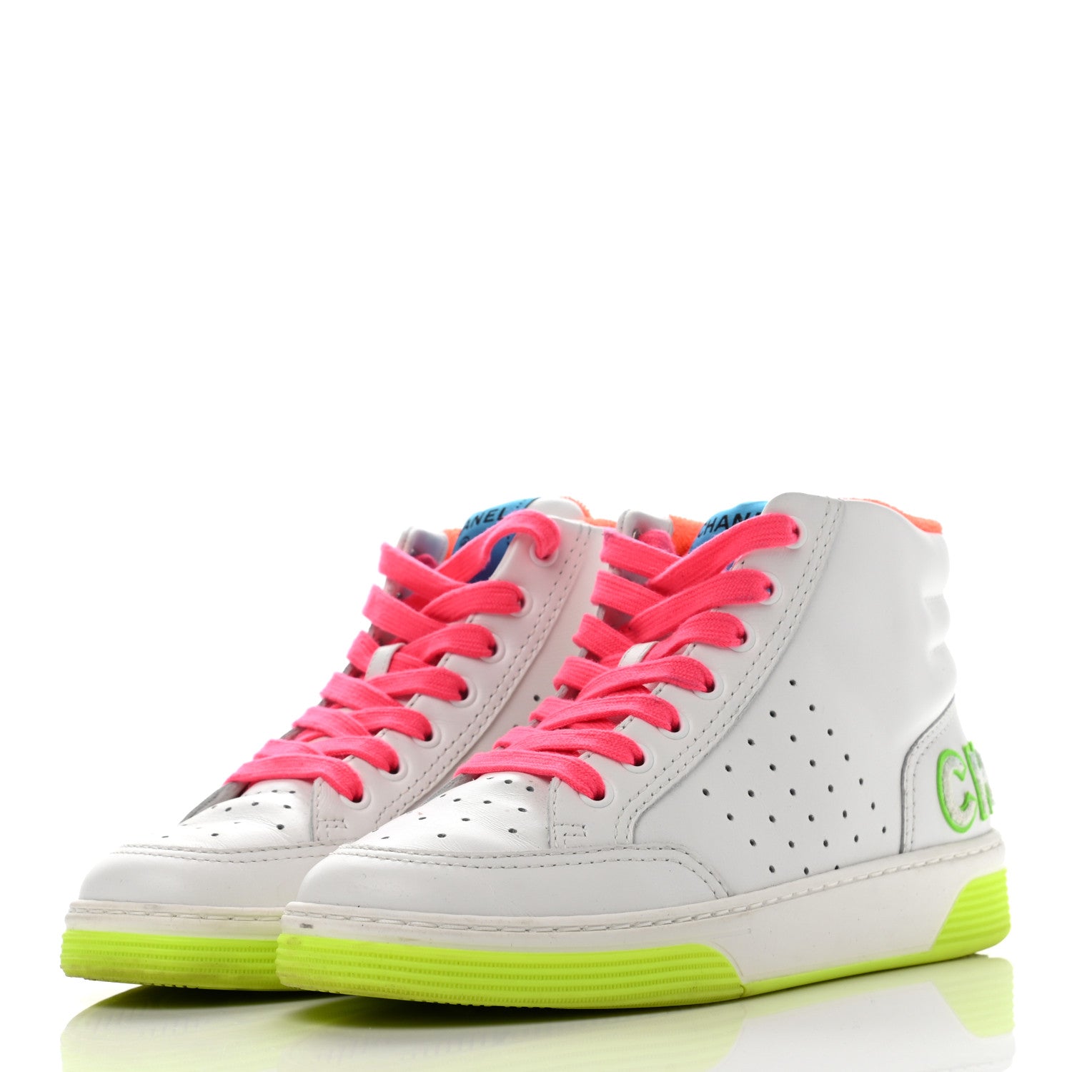 Chanel Calfskin Womens Logo High Top Sneakers 37 White Multicolor 3 of 13