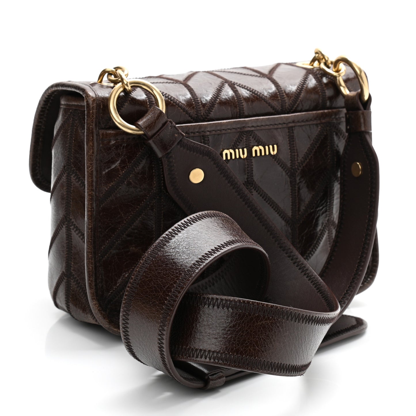 Nappa Chevron Patchwork Flap Brown