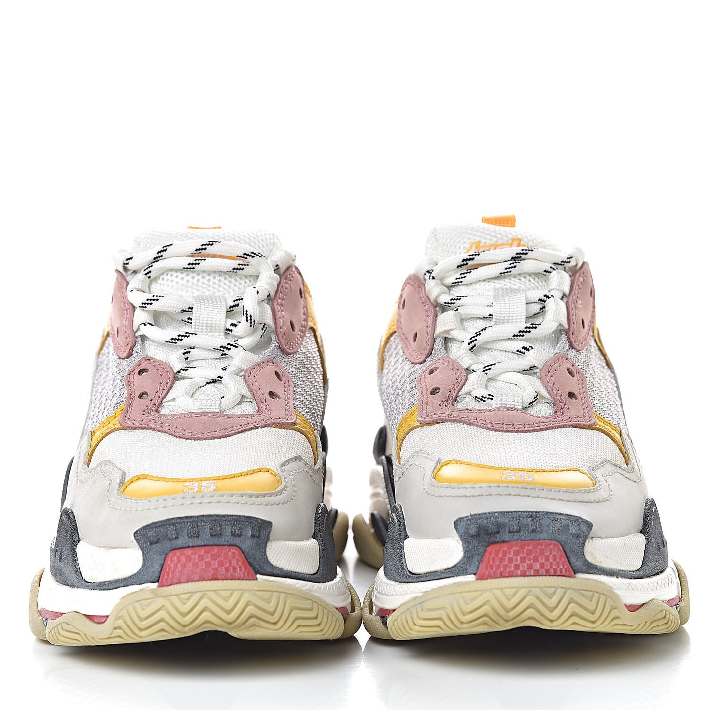 Mesh Nubuck Womens Triple S Sneakers 35 White Gris Jaune Rose
