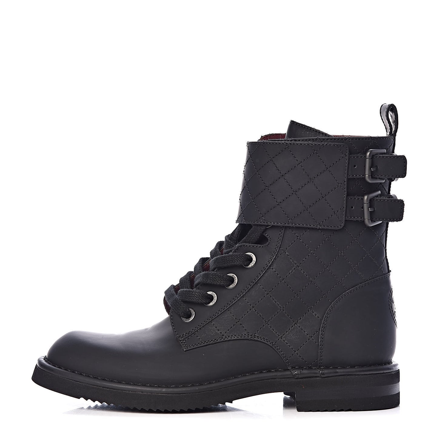 Gum Calfskin Quilted Combat Short Boots 39 Black