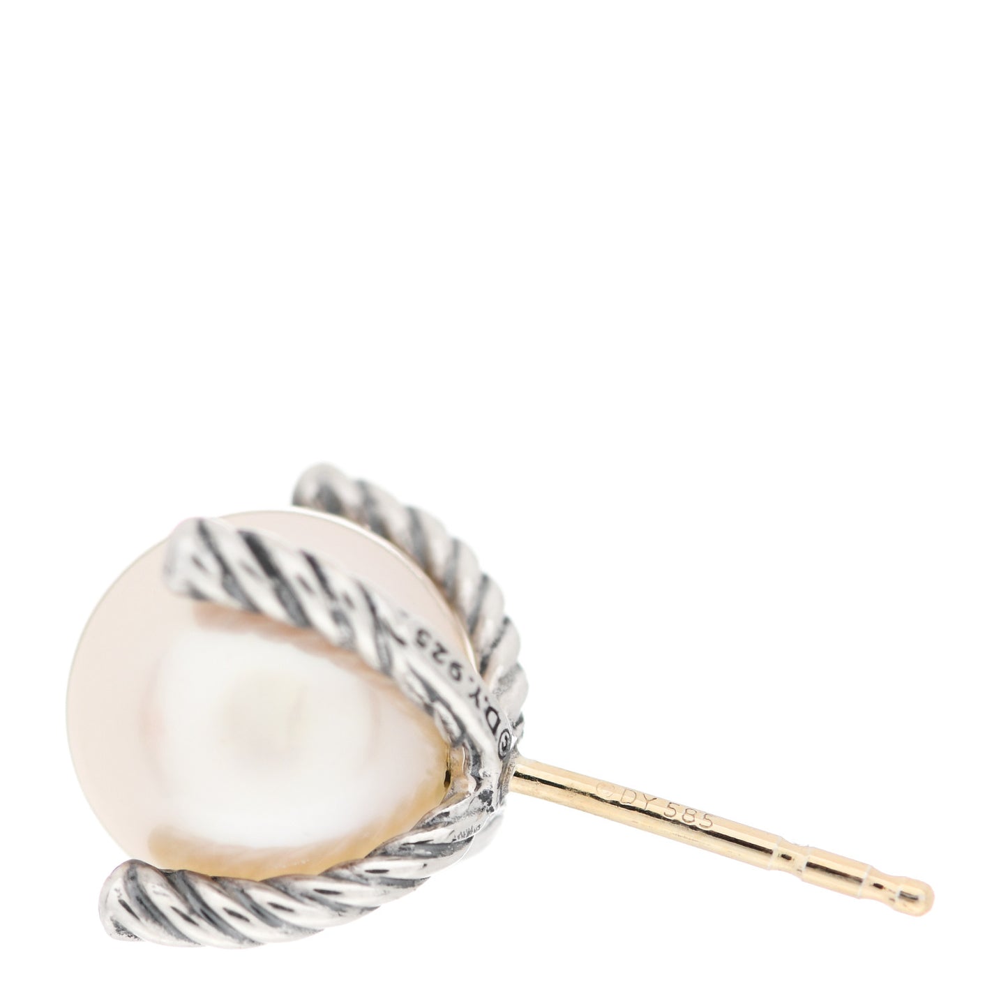 Sterling Silver Diamond Pearl 10mm Cable Stud Earrings