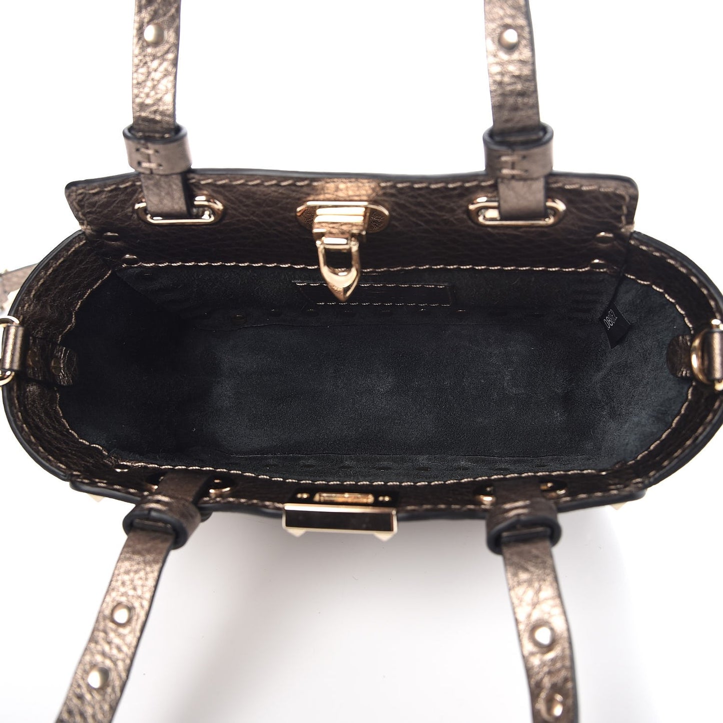 Metallic Pebbled Calfskin Micro Rockstud Tote Sasso
