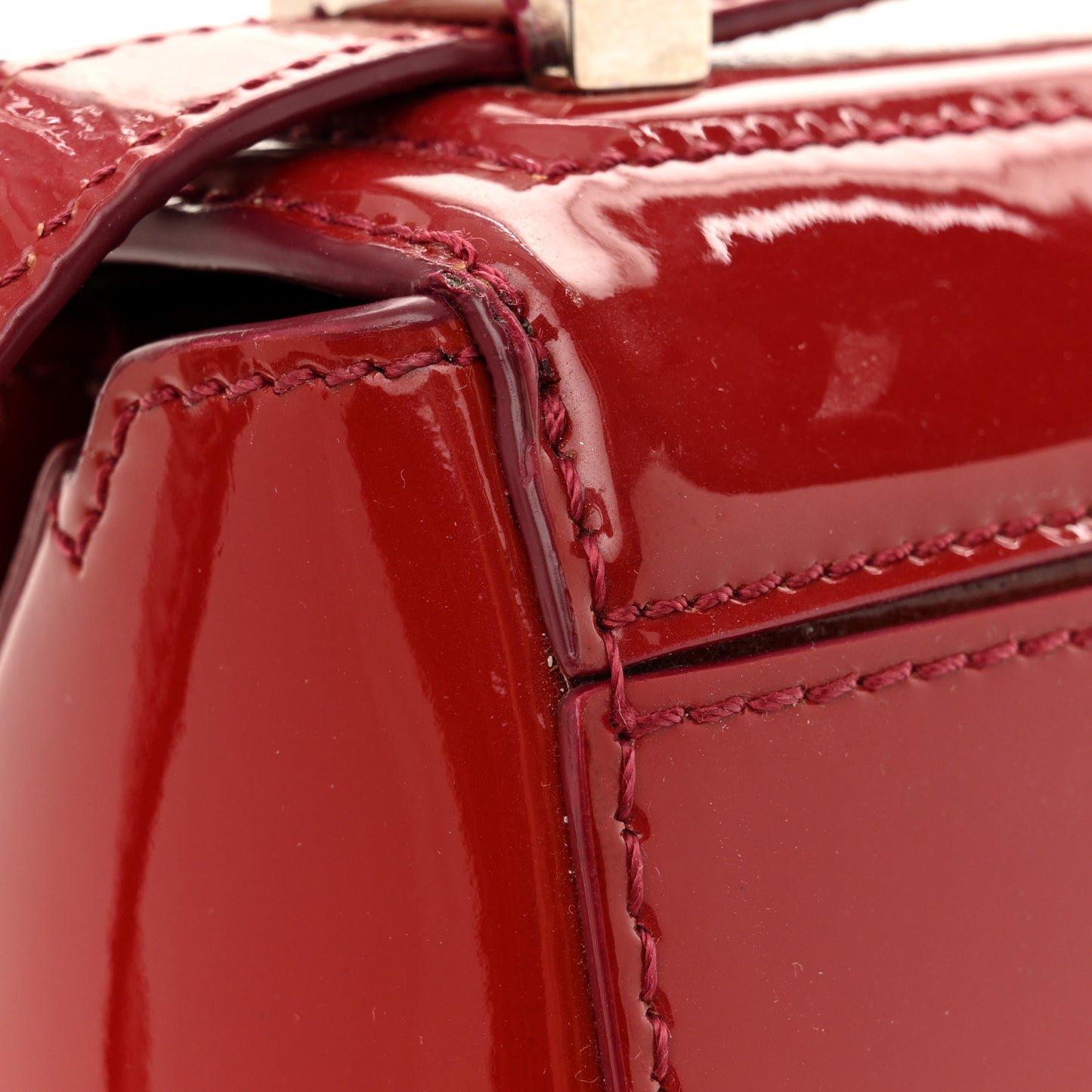 Patent Calfskin Mini Pandora Box Crossbody Bag Red