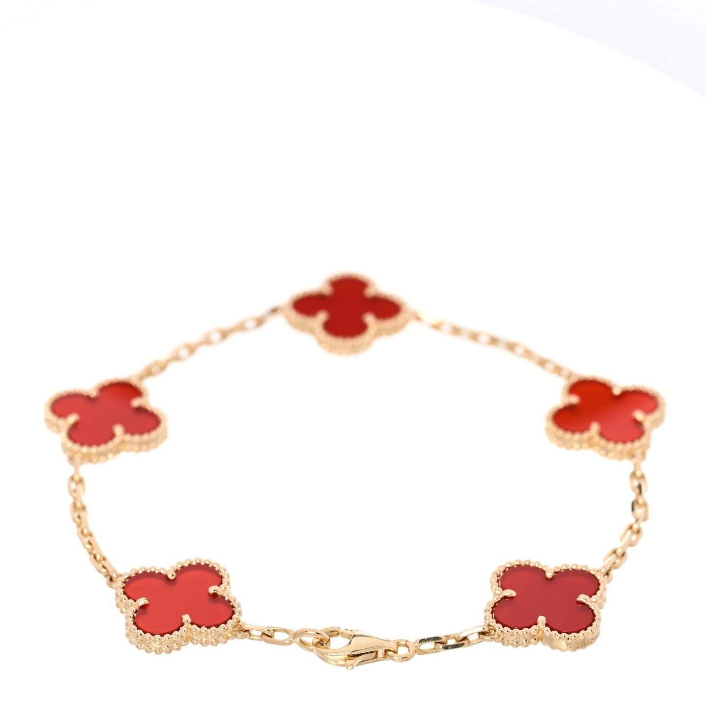 18K Yellow Gold Carnelian 5 Motifs Vintage Alhambra Bracelet