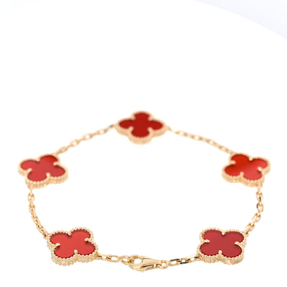 Van Cleef & Arpels 18K Yellow Gold Carnelian 5 Motifs Vintage Alhambra Bracelet 2 of 4