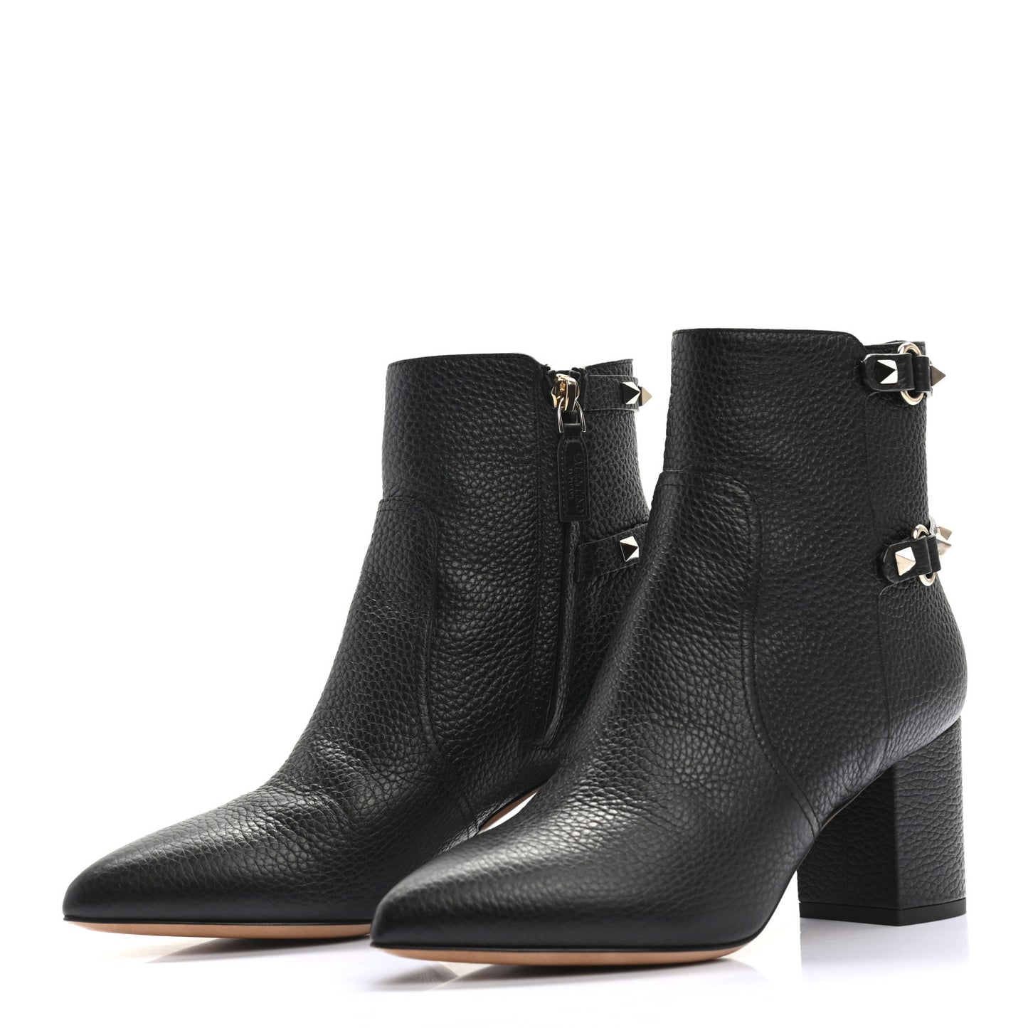 Pebbled Calfskin Rockstud 70mm Ankle Boots 37 Black