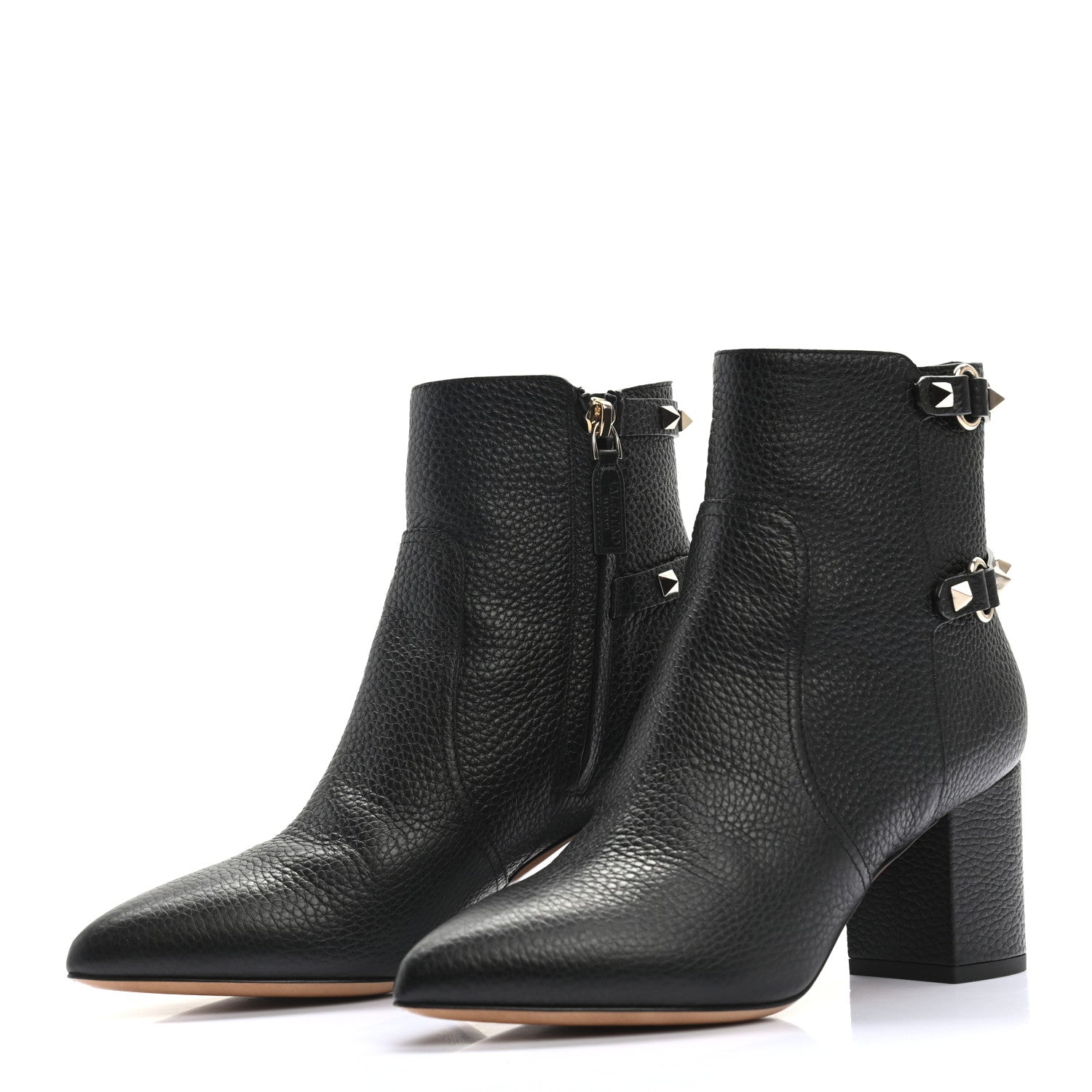 Valentino Garavani Pebbled Calfskin Rockstud 70mm Ankle Boots 37 Black 3 of 8