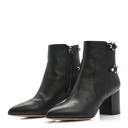 Valentino Garavani Pebbled Calfskin Rockstud 70mm Ankle Boots 37 Black 3 of 8