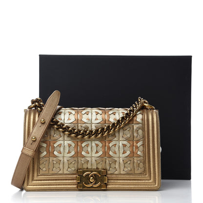 Chanel Metallic Lambskin Medium Golden CC Boy Flap Dark Gold 12 of 12