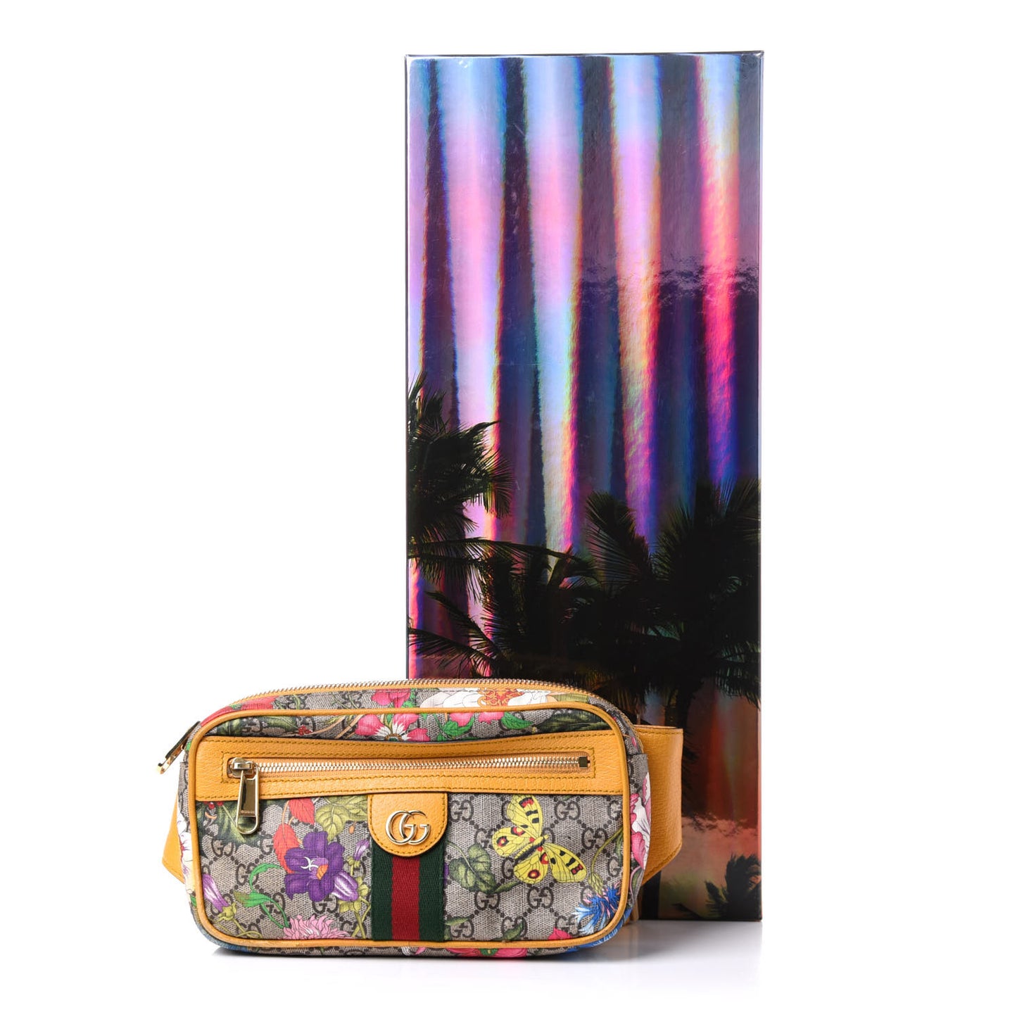 GG Supreme Monogram Flora Medium Ophidia Belt Bag Beige Multicolor Crop