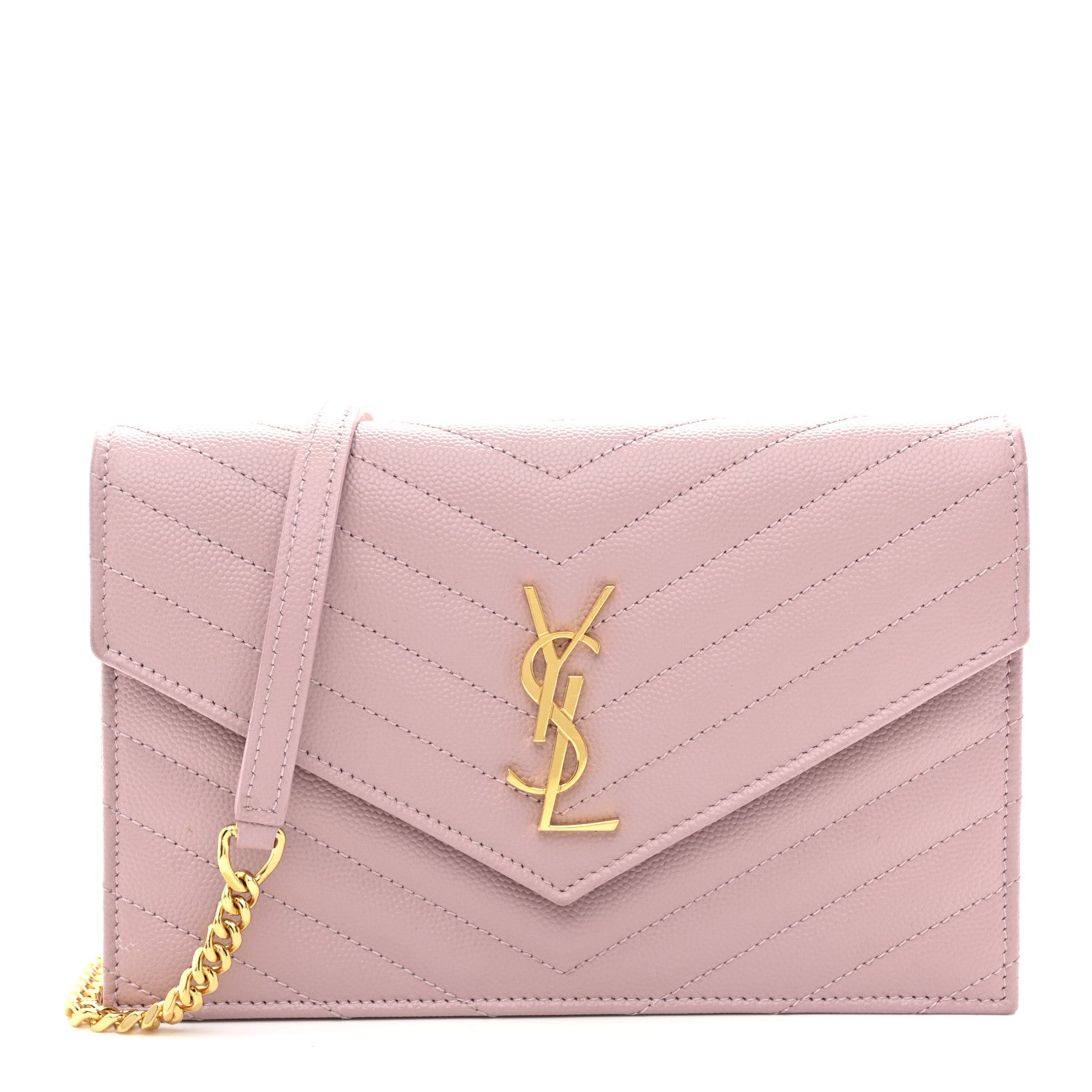 Saint Laurent Grain De Poudre Matelasse Chevron Monogram Envelope Chain Wallet Tender Pink 1 of 11