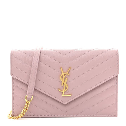 Saint Laurent Grain De Poudre Matelasse Chevron Monogram Envelope Chain Wallet Tender Pink 1 of 11