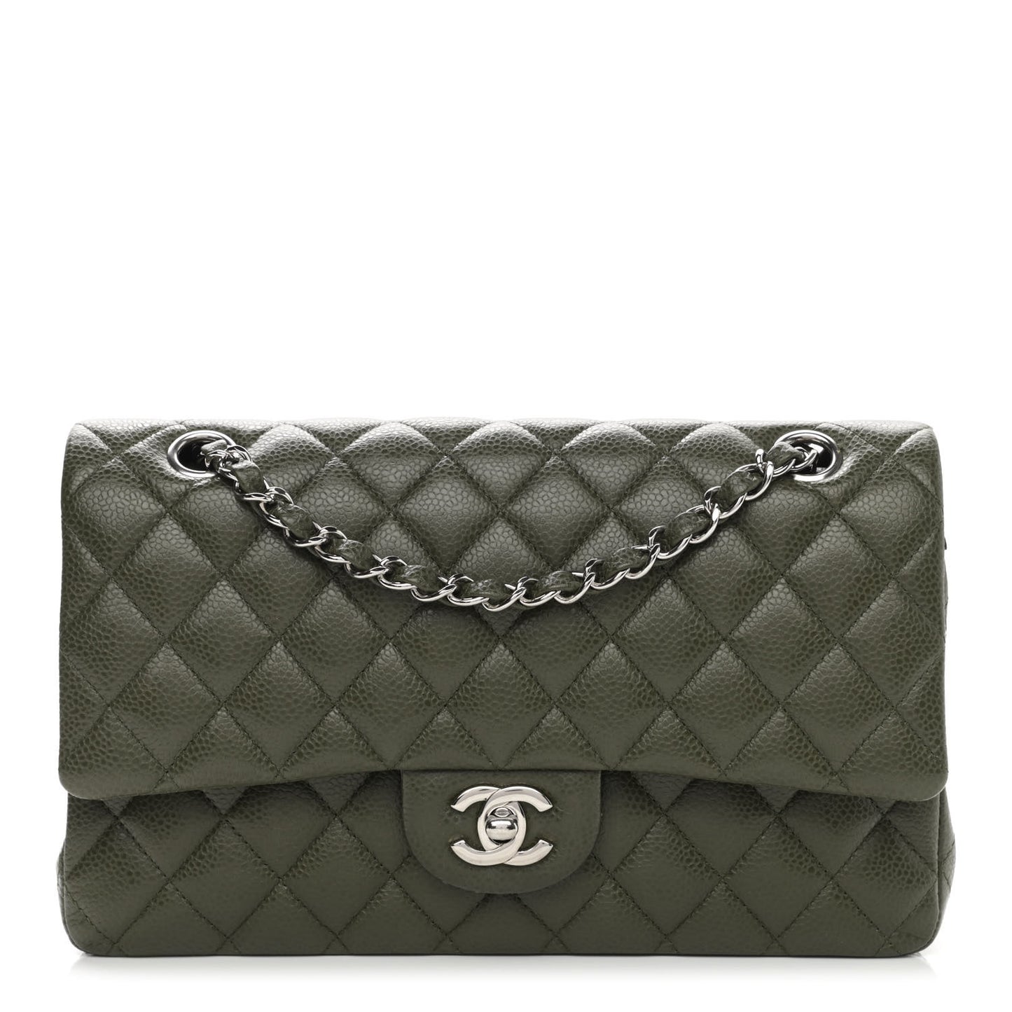 Caviar Quilted Medium Double Flap Dark Green