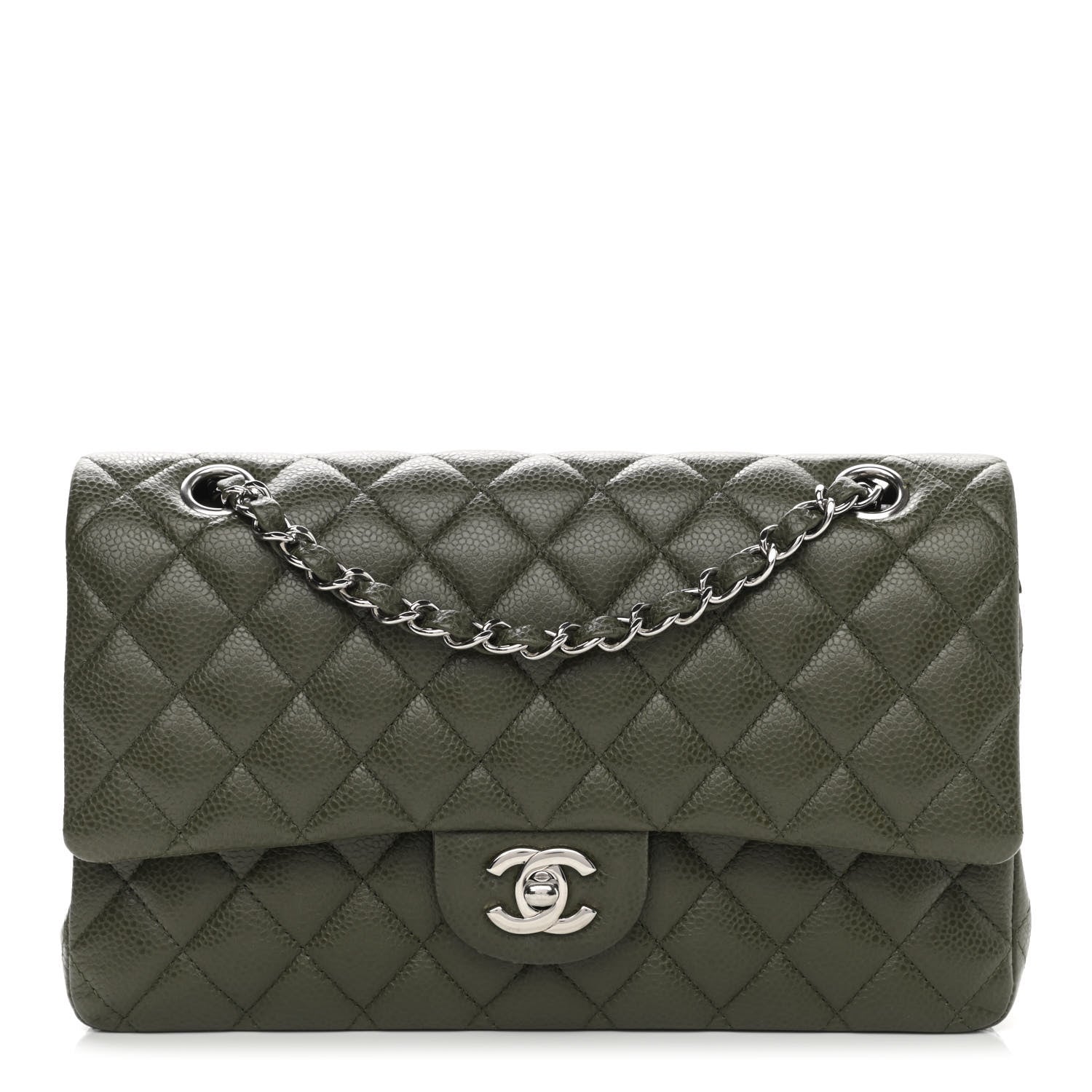 Chanel Caviar Quilted Medium Double Flap Dark Green 1 of 9