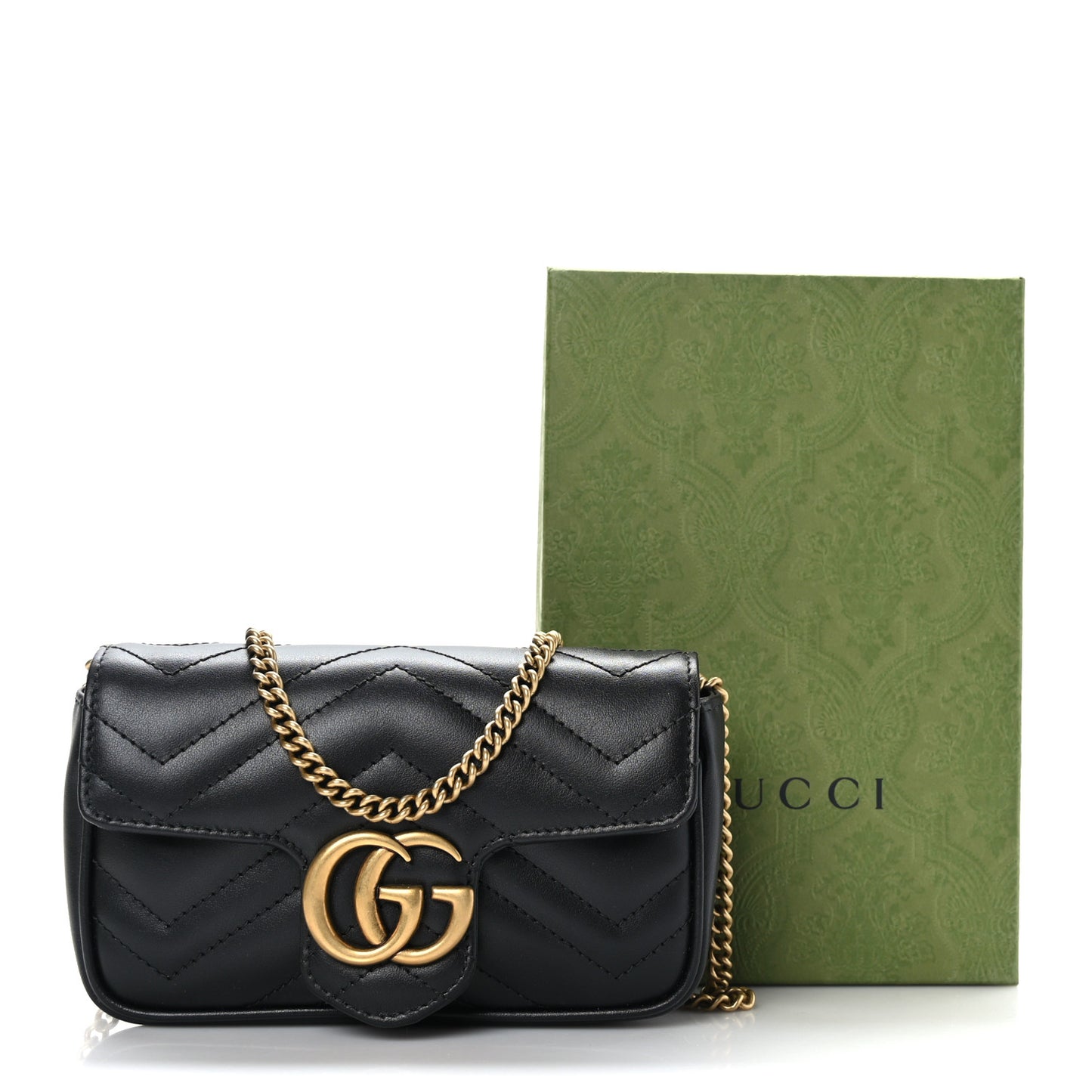Calfskin Matelasse Super Mini GG Marmont Shoulder Bag Black