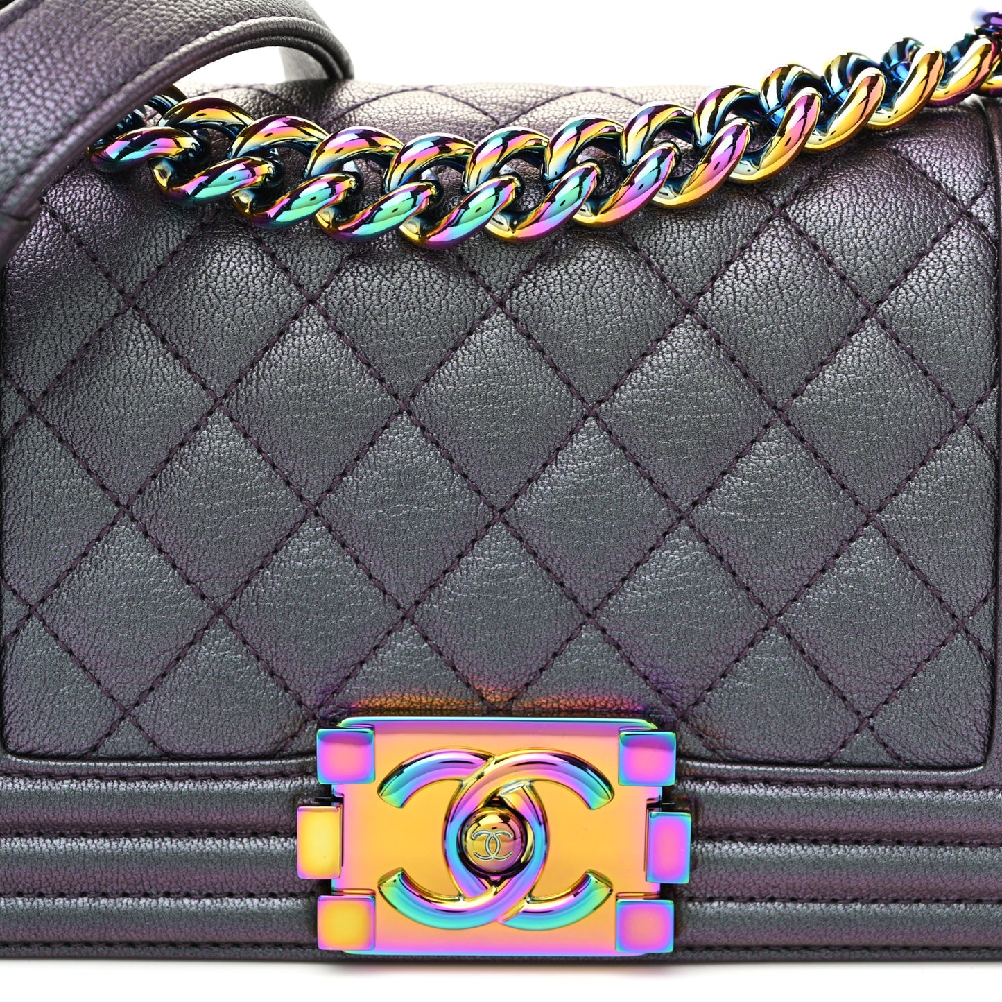 Iridescent Goatskin Quilted Small Boy Flap Purple