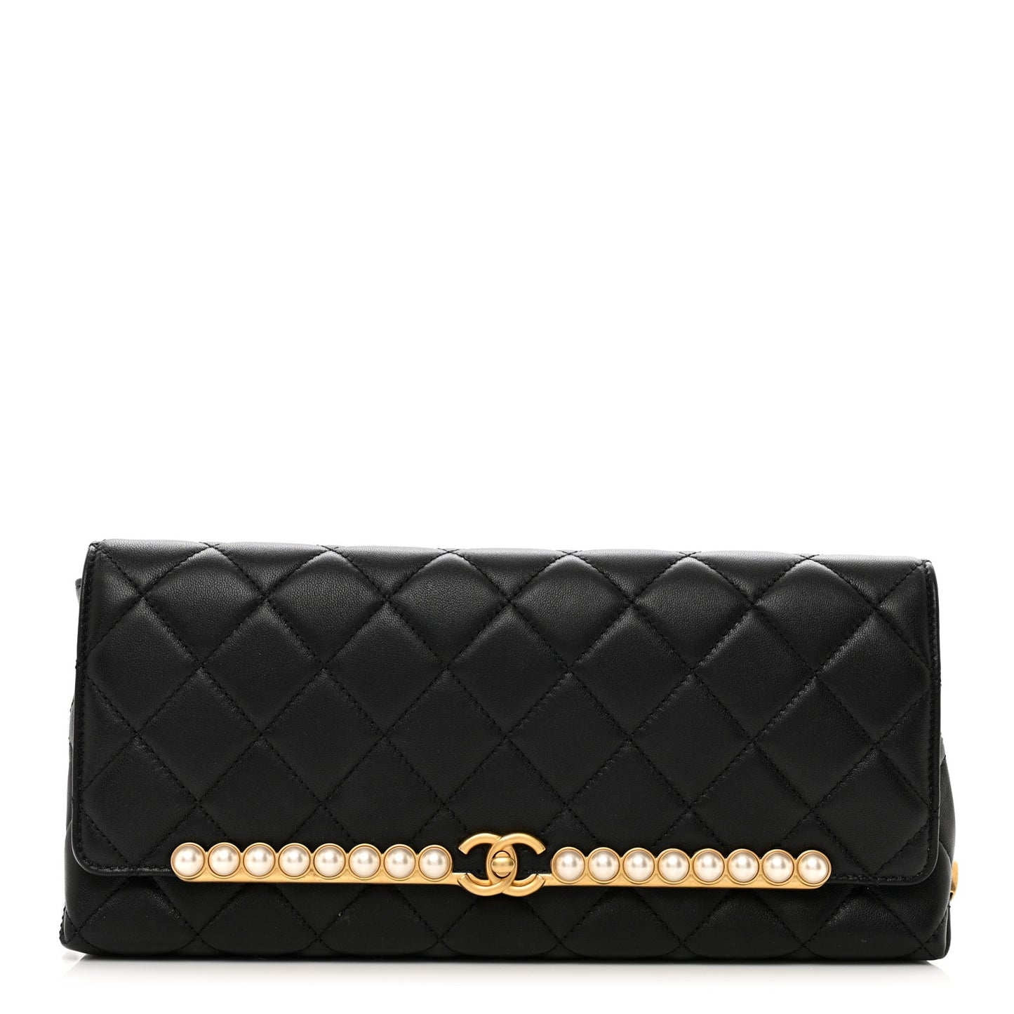 Lambskin Quilted Pearl Clutch Black