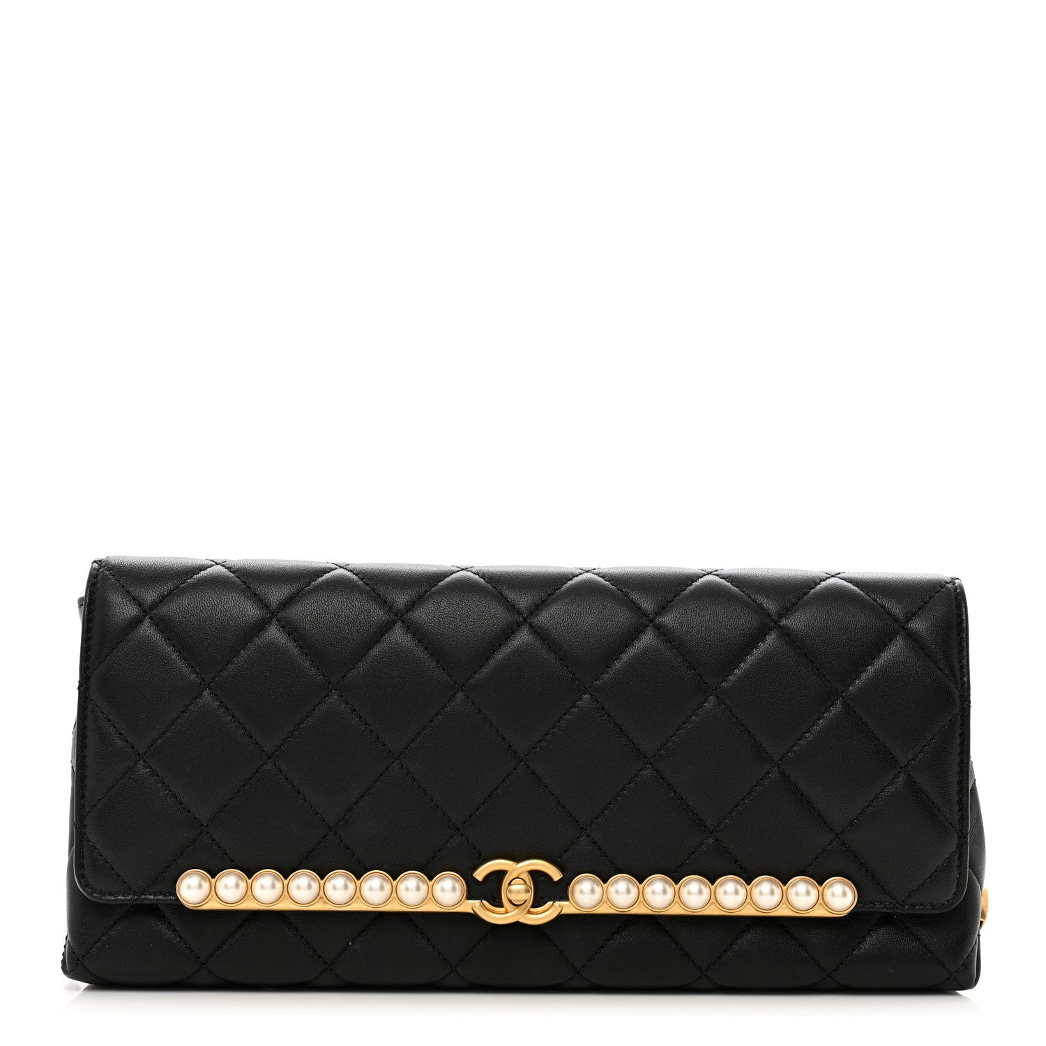 Chanel Lambskin Quilted Pearl Clutch Black 1 of 9
