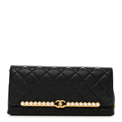 Chanel Lambskin Quilted Pearl Clutch Black 1 of 9