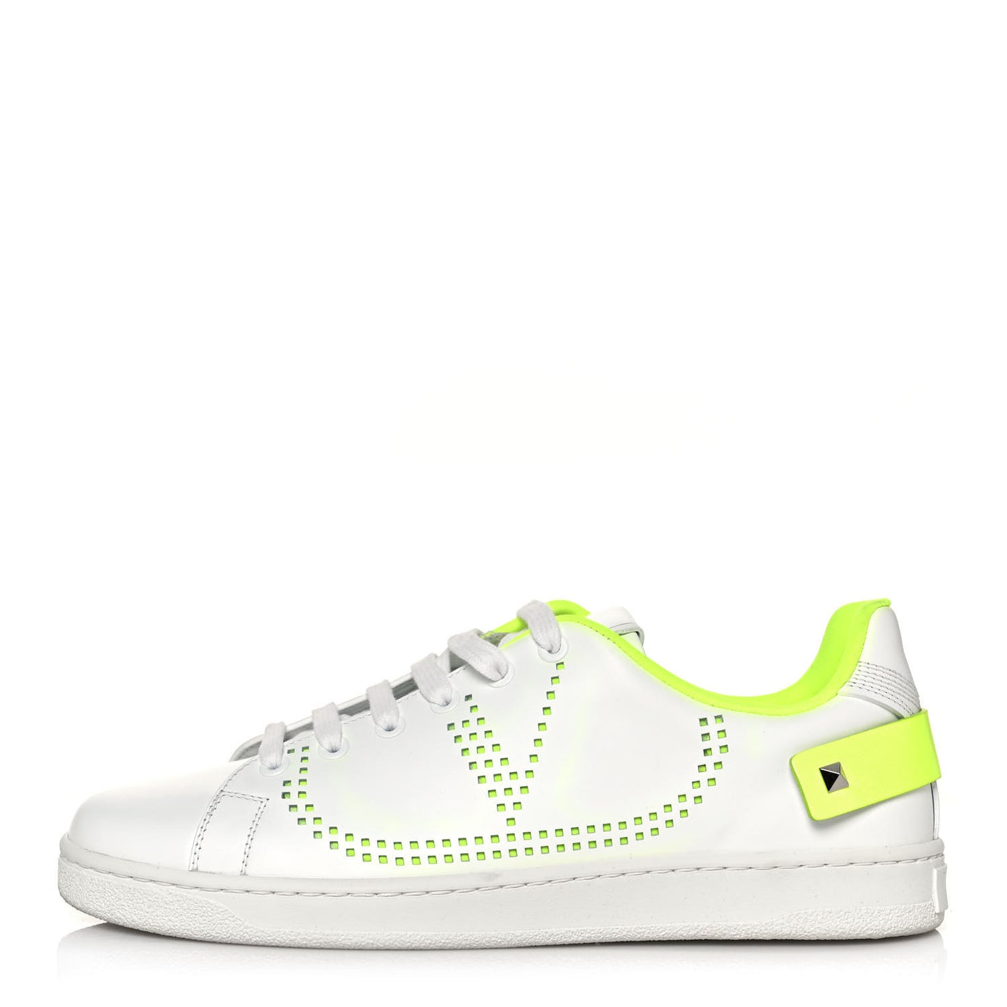 Calfskin Womens Backnet Sneakers 38.5 White Fluo Green