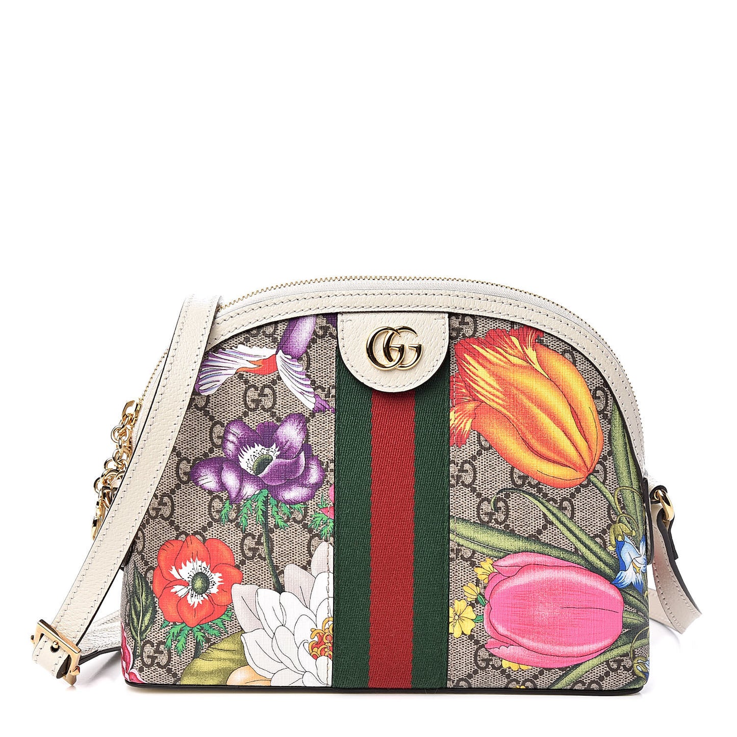 GG Supreme Monogram Flora Web GG Small Ophidia Dome Shoulder Bag White
