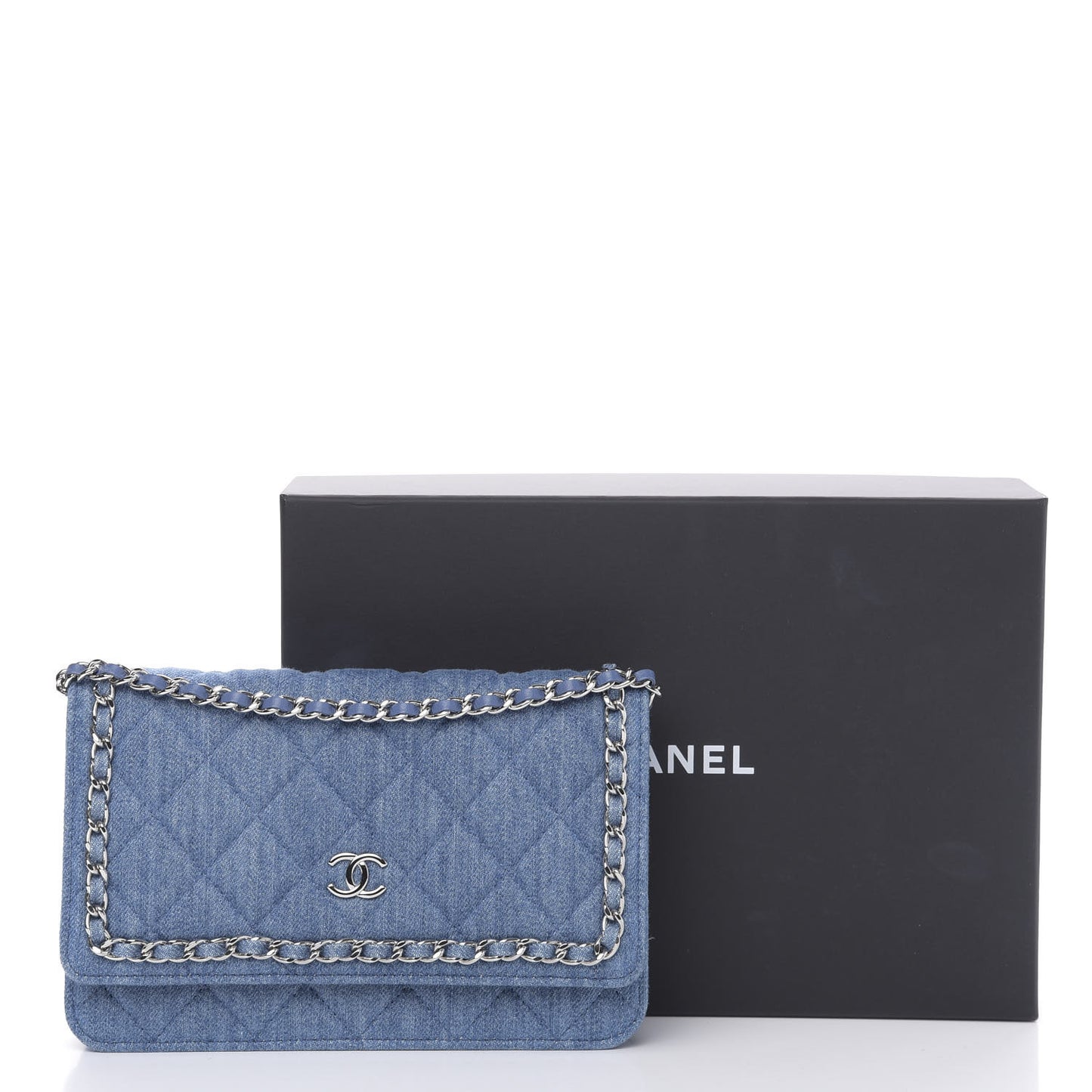 Denim Quilted Chain Around Wallet on Chain WOC Blue